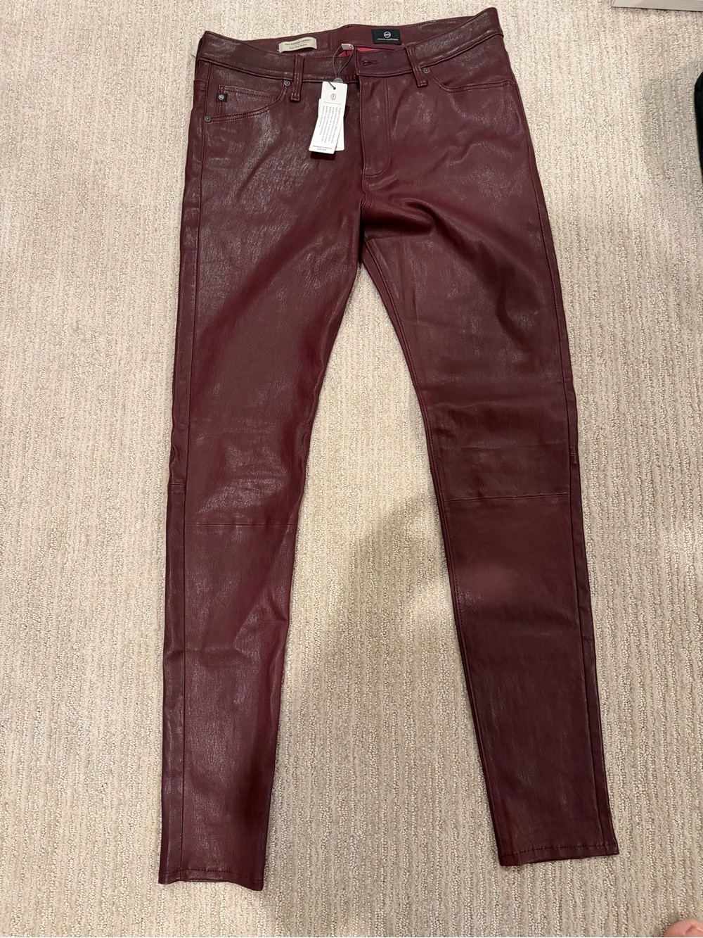 AG Farrah Burgundy  Leather Skinny Pants